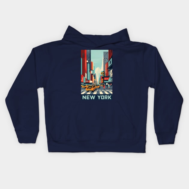 A Vintage Travel Art of New York - US Kids Hoodie by goodoldvintage